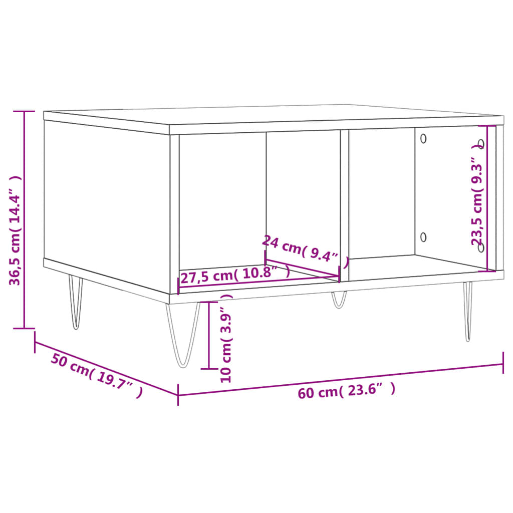 Salontafel 60x50x36,5 cm bewerkt hout betongrijs