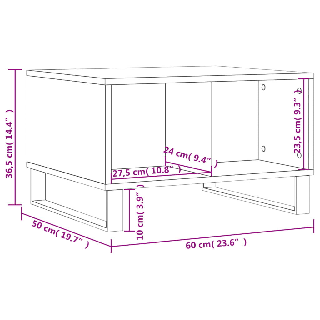 Salontafel 60x50x36,5 cm bewerkt hout hoogglans wit