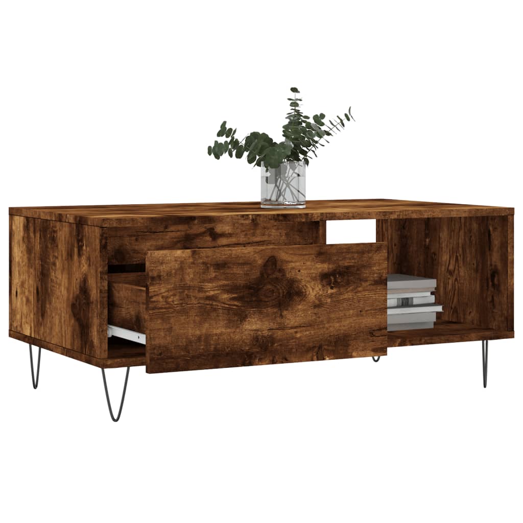 Salontafel 90x50x36,5 cm bewerkt hout gerookt eikenkleurig