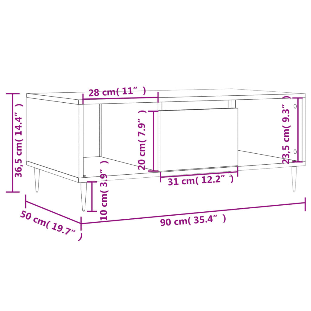 Salontafel 90x50x36,5 cm bewerkt hout zwart