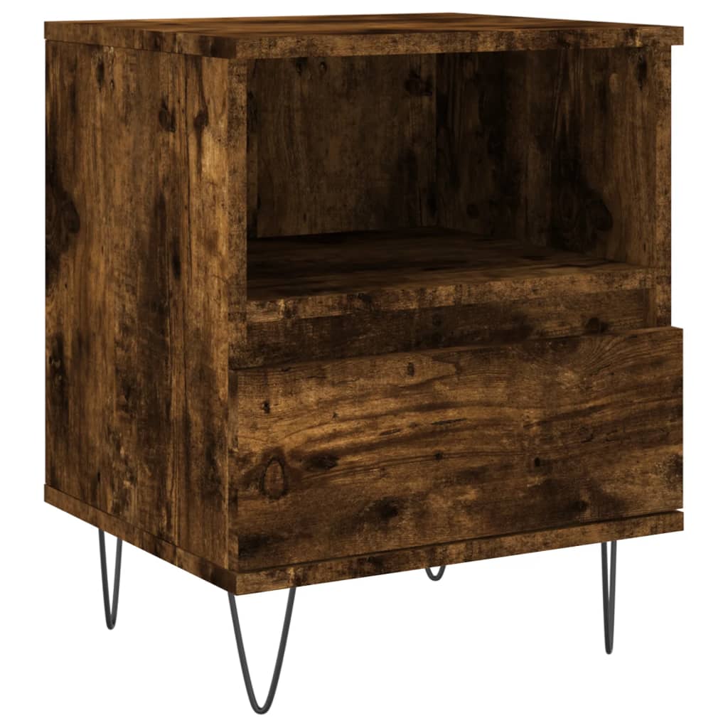 Nachtkastje 40x35x50 cm bewerkt hout gerookt eikenkleurig