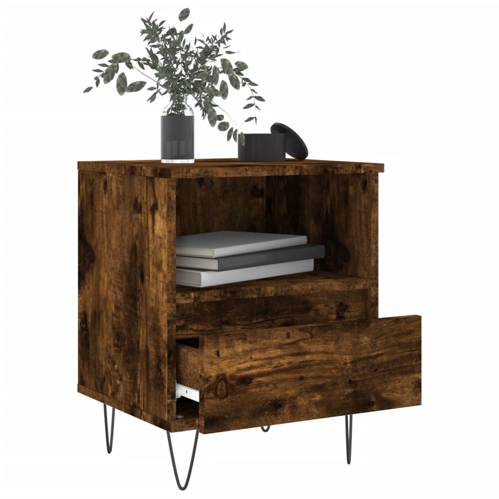 Nachtkastje 40x35x50 cm bewerkt hout gerookt eikenkleurig
