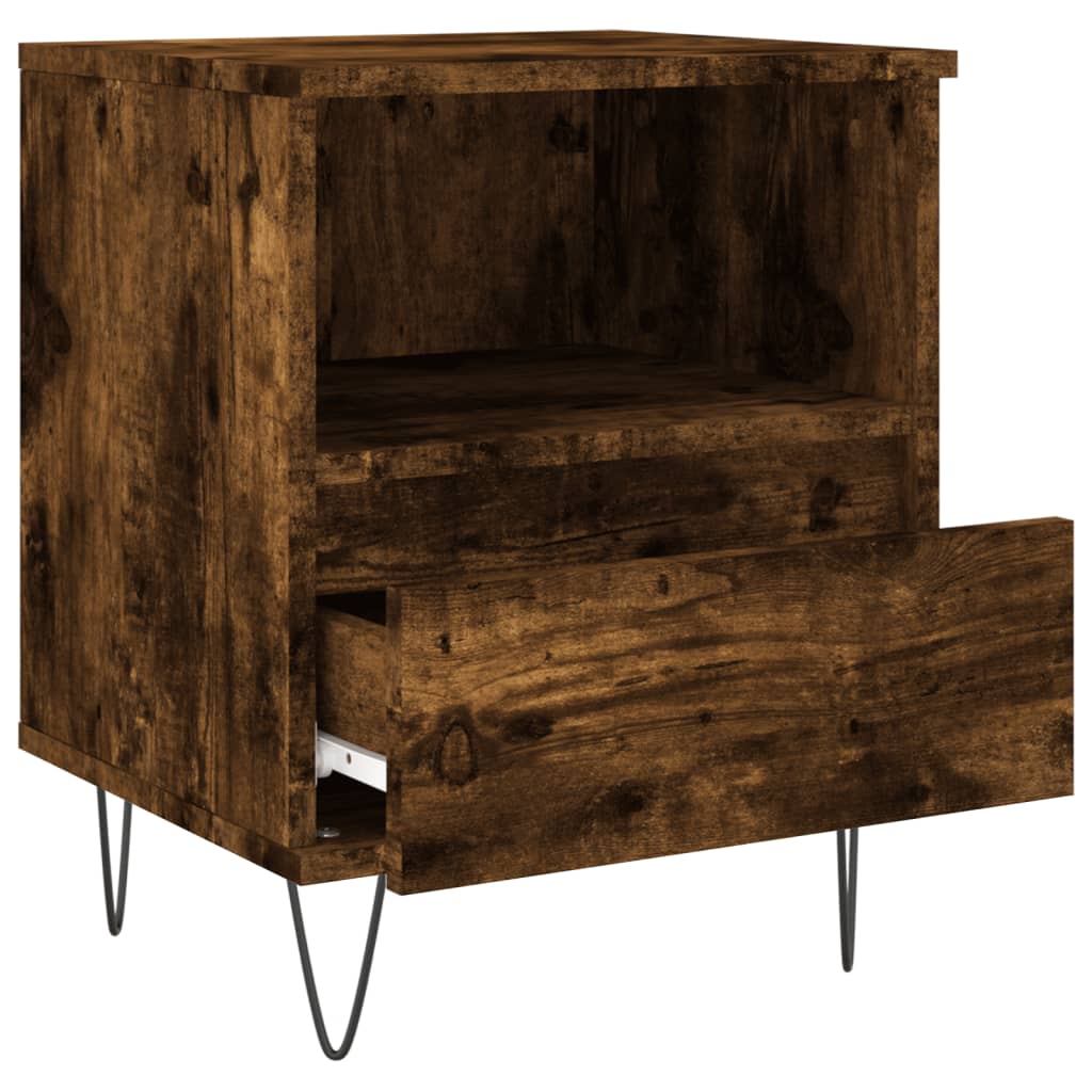 Nachtkastje 40x35x50 cm bewerkt hout gerookt eikenkleurig