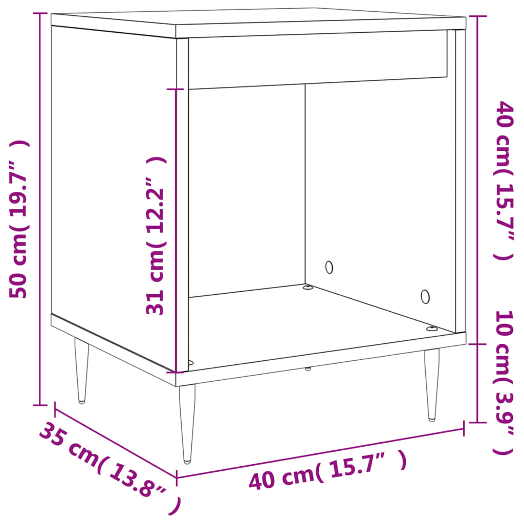 Nachtkastjes 2 st 40x35x50 cm bewerkt hout grijs sonoma eiken