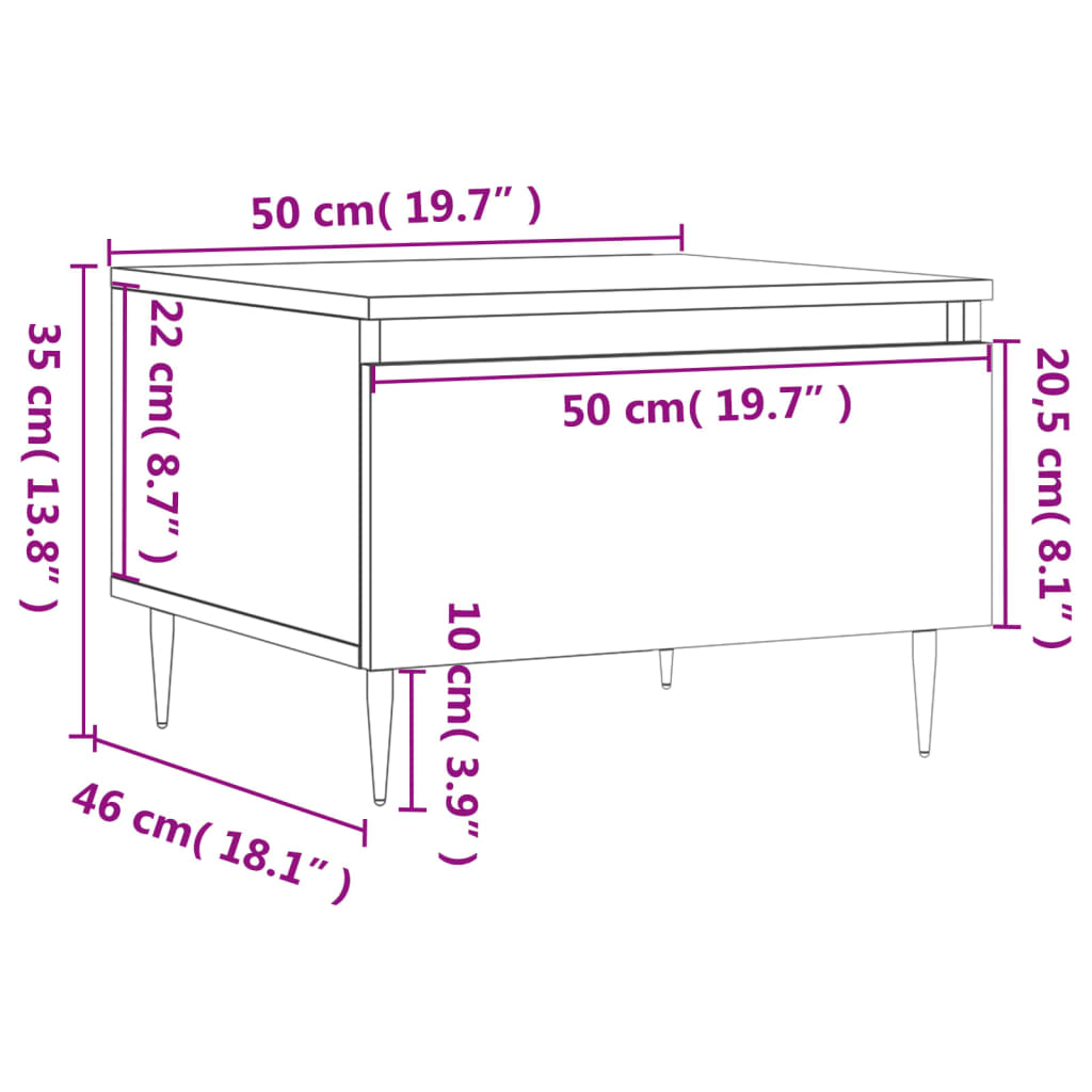Salontafel 50x46x35 cm bewerkt hout wit
