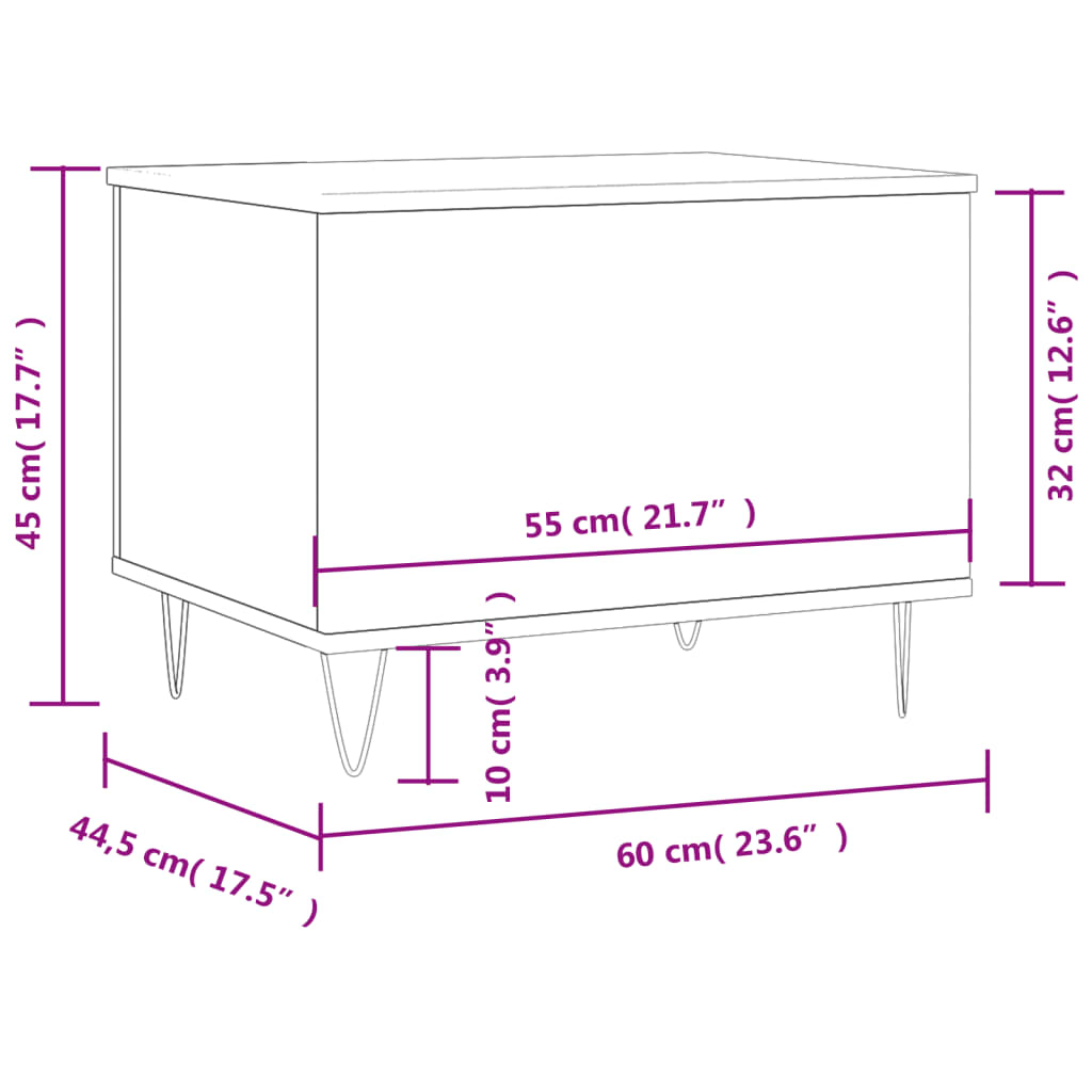 Salontafel 60x44,5x45 cm bewerkt hout gerookt eikenkleurig