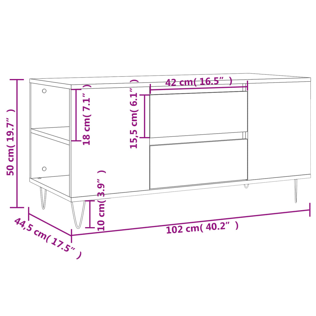 Salontafel 102x44,5x50 cm bewerkt hout gerookt eikenkleurig