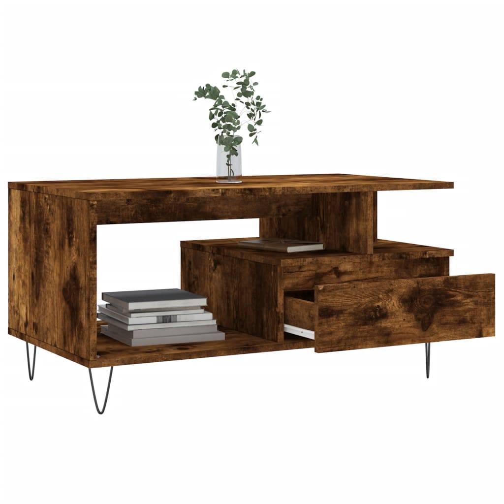 Salontafel 90x49x45 cm bewerkt hout gerookt eikenkleurig