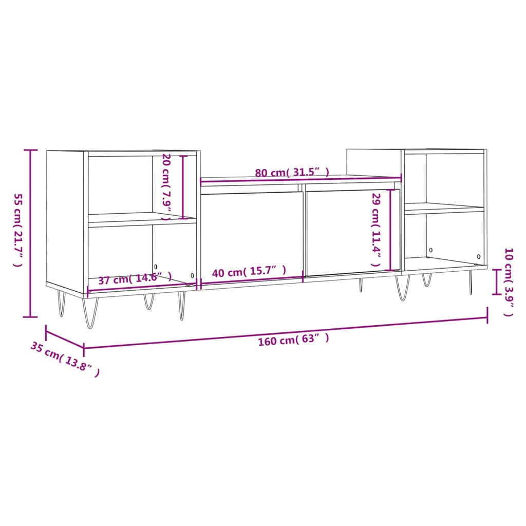 Tv-meubel 160x35x55 cm bewerkt hout gerookt eikenkleurig
