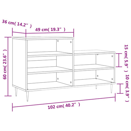 Schoenenkast 102x36x60 cm bewerkt hout zwart