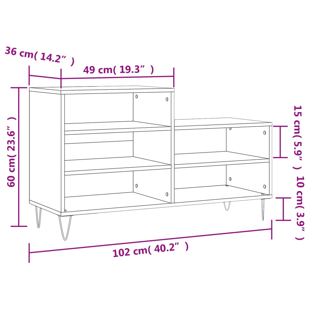 Schoenenkast 102x36x60 cm bewerkt hout wit