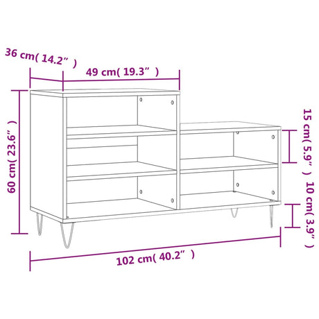 Schoenenkast 102x36x60 cm bewerkt hout betongrijs