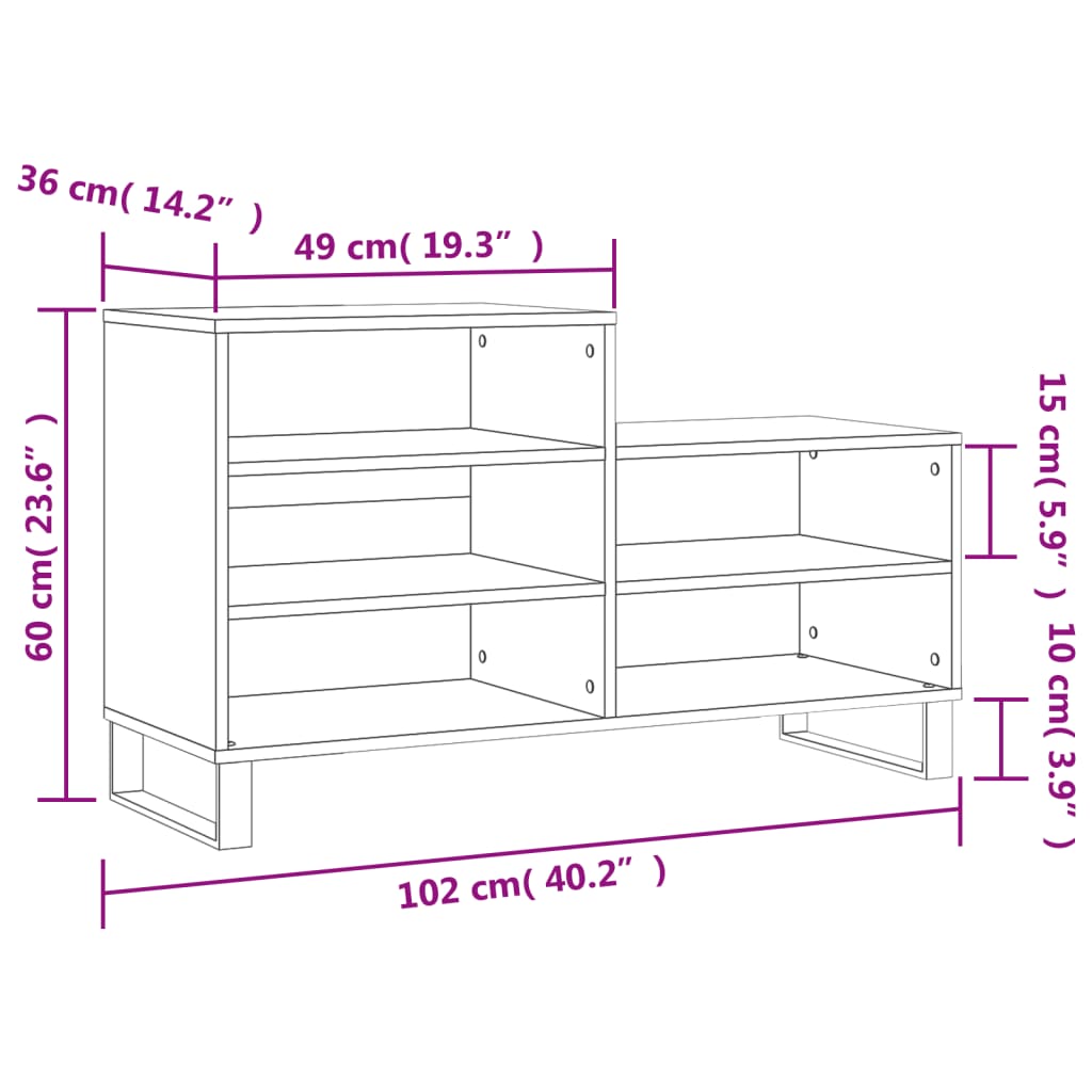 Schoenenkast 102x36x60 cm bewerkt hout wit