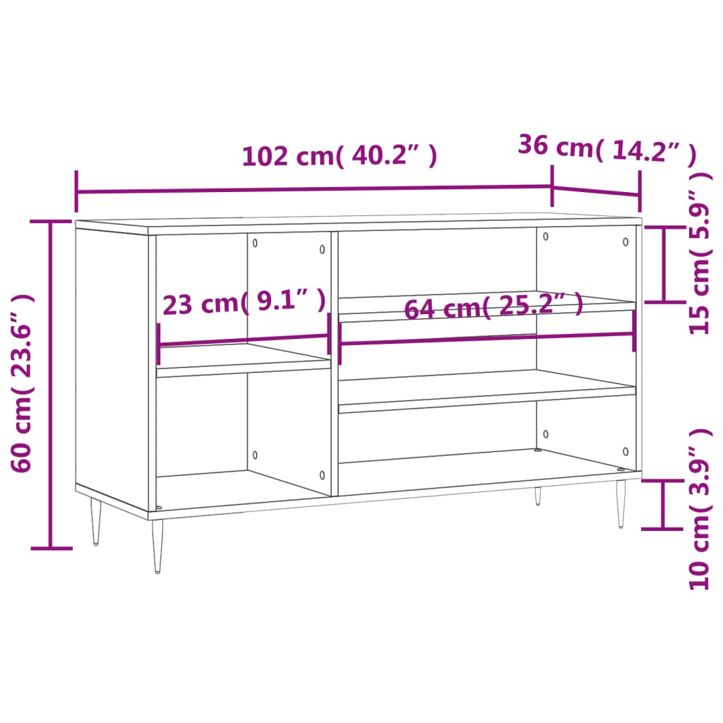 Schoenenkast 102x36x60 cm bewerkt hout betongrijs