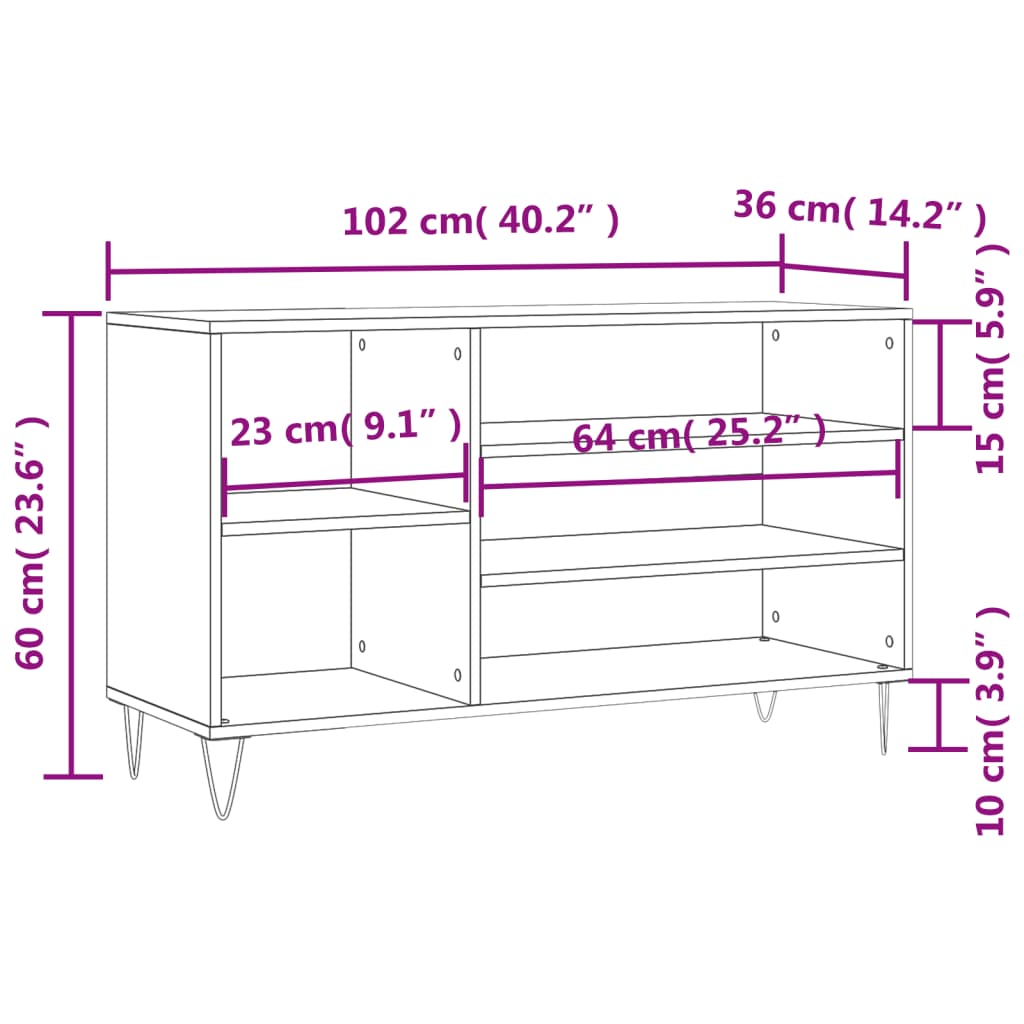 Schoenenkast 102x36x60 cm bewerkt hout wit