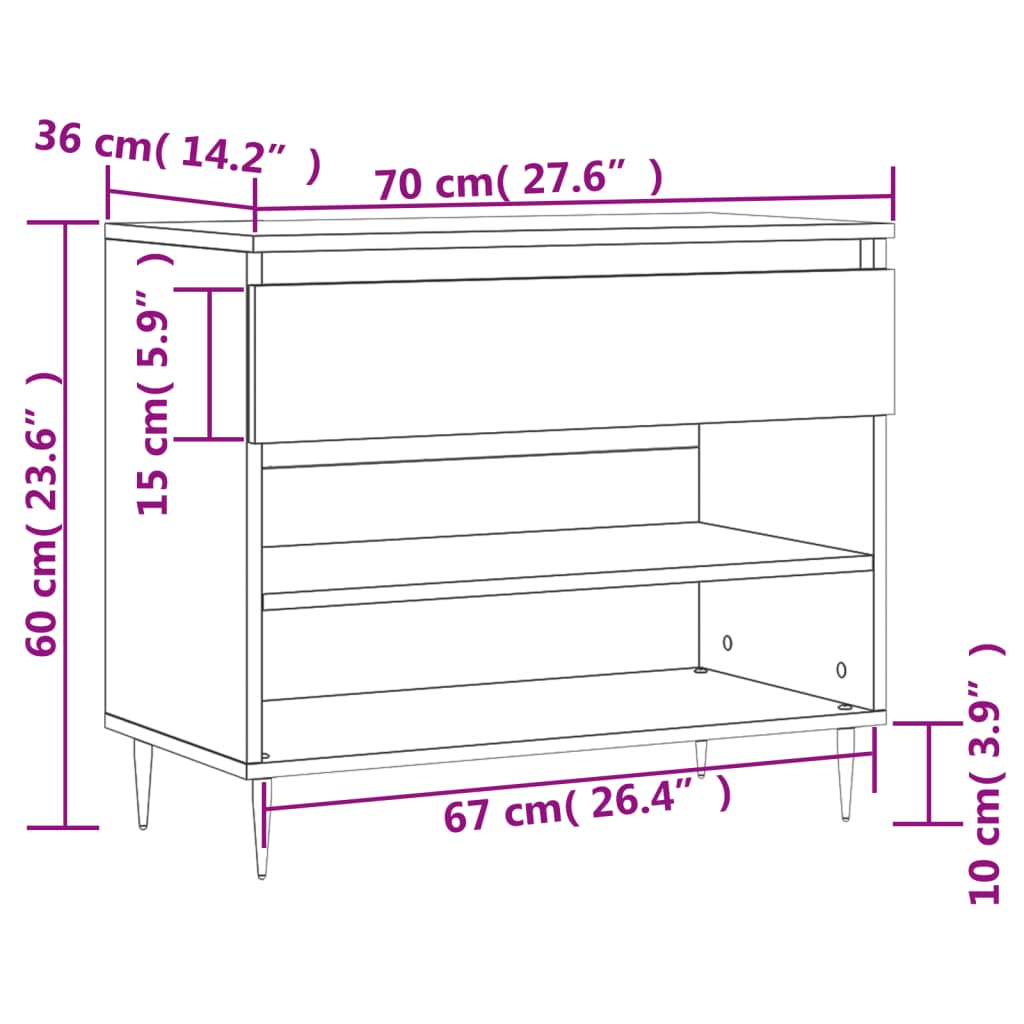 Schoenenkast 70x36x60 cm bewerkt hout gerookt eikenkleurig