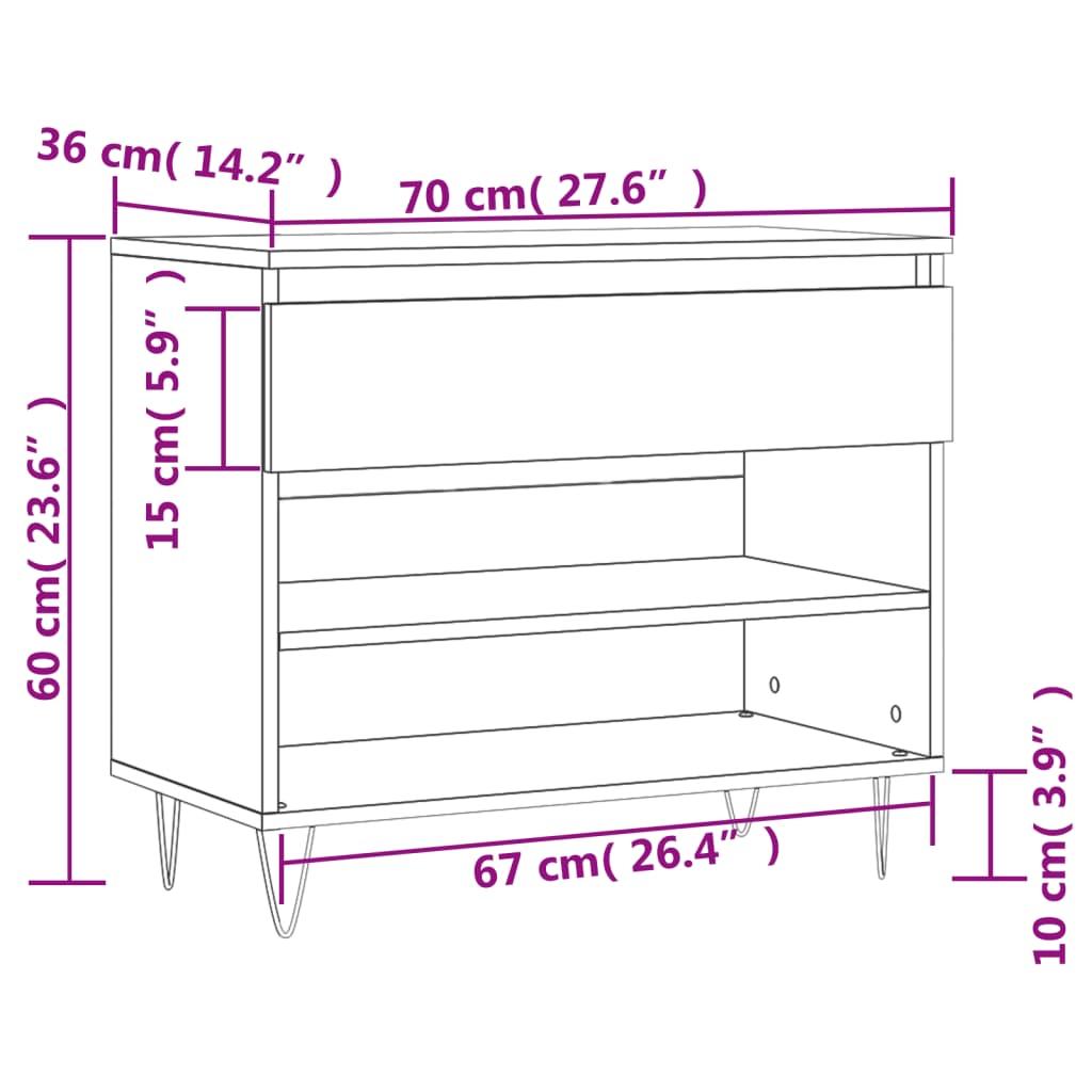 Schoenenkast 70x36x60 cm bewerkt hout wit