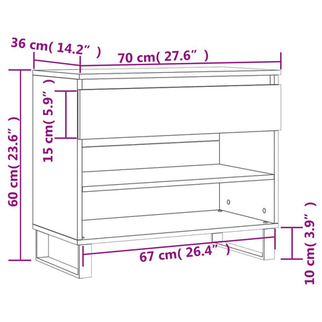 Schoenenkast 70x36x60 cm bewerkt hout wit