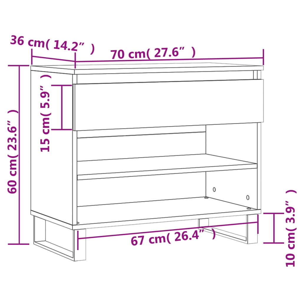 Schoenenkast 70x36x60 cm bewerkt hout hoogglans wit