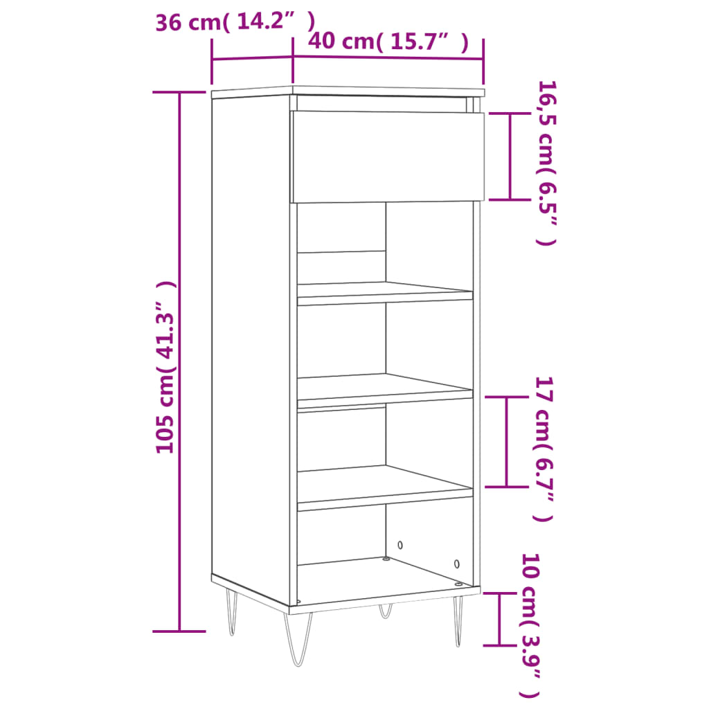 Schoenenkast 40x36x105 cm bewerkt hout wit