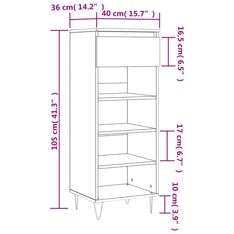 Schoenenkast 40x36x105 cm bewerkt hout betongrijs