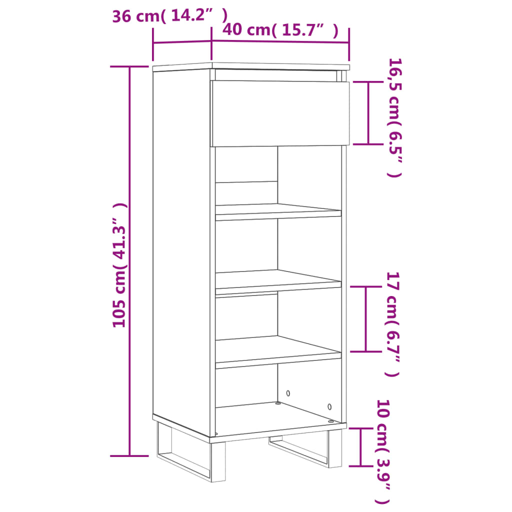 Schoenenkast 40x36x105 cm bewerkt hout betongrijs