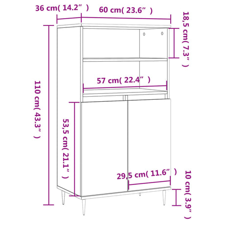 Hoge kast 60x36x110 cm bewerkt hout zwart