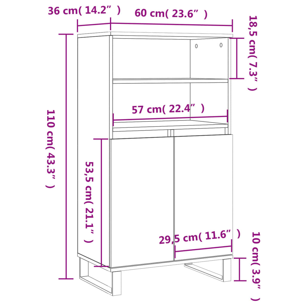 Hoge kast 60x36x110 cm bewerkt hout wit