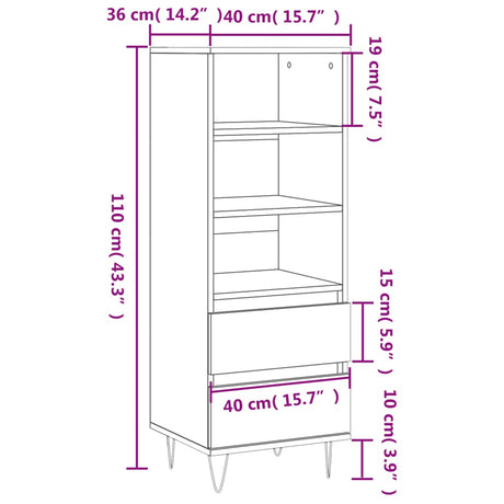 Hoge kast 40x36x110 cm bewerkt hout zwart