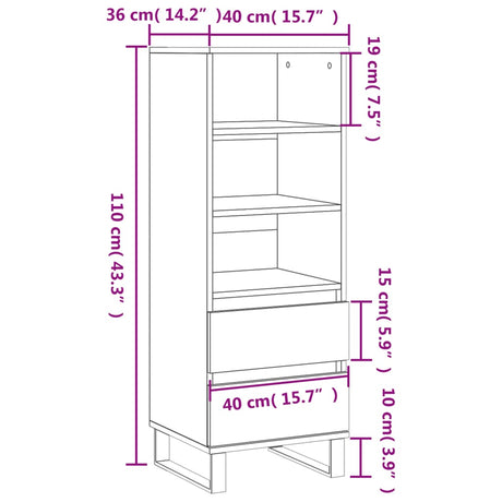 Hoge kast 40x36x110 cm bewerkt hout wit