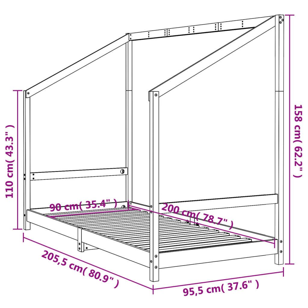Kinderbedframe 90x200 cm massief grenenhout