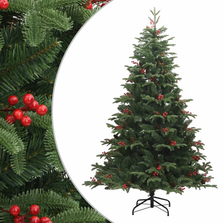 Kunstkerstboom met scharnieren dennenappels en bessen 210 cm - AllerleiShop