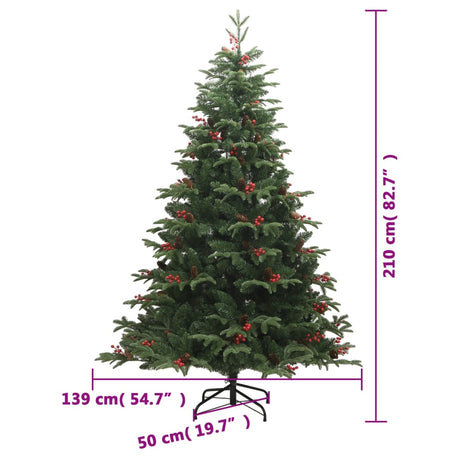 Kunstkerstboom met scharnieren dennenappels en bessen 210 cm - AllerleiShop