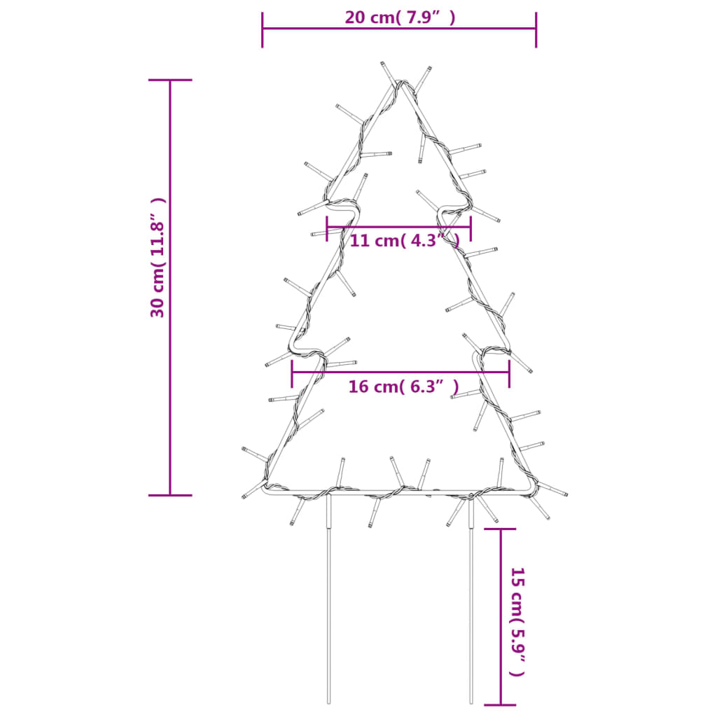 Kerstverlichting kerstboom 3 st met grondpinnen 50 LED's 30 cm - AllerleiShop