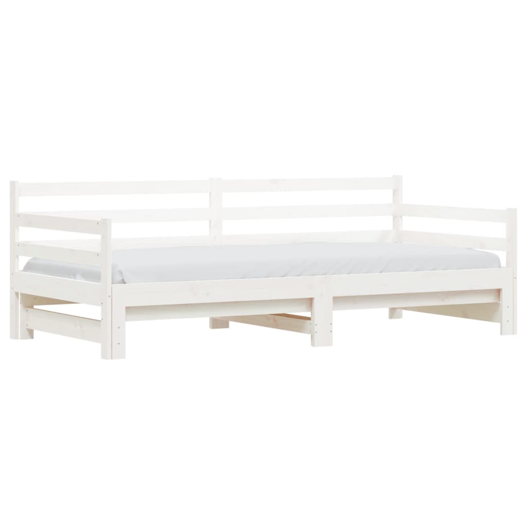 Slaapbank met onderschuifbed 90x200 cm massief grenenhout wit