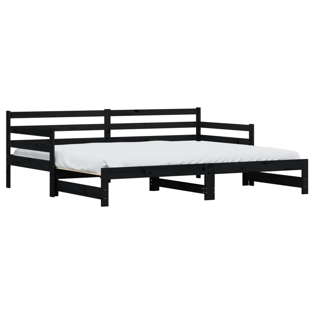 Slaapbank met onderschuifbed 90x200 cm massief grenenhout zwart