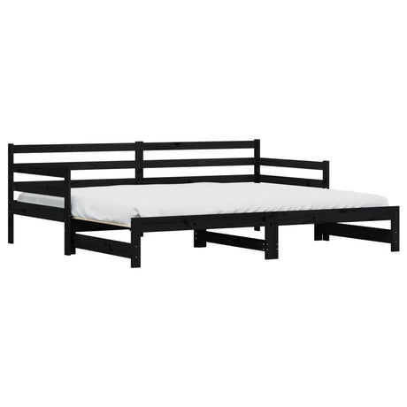 Slaapbank met onderschuifbed 90x200 cm massief grenenhout zwart