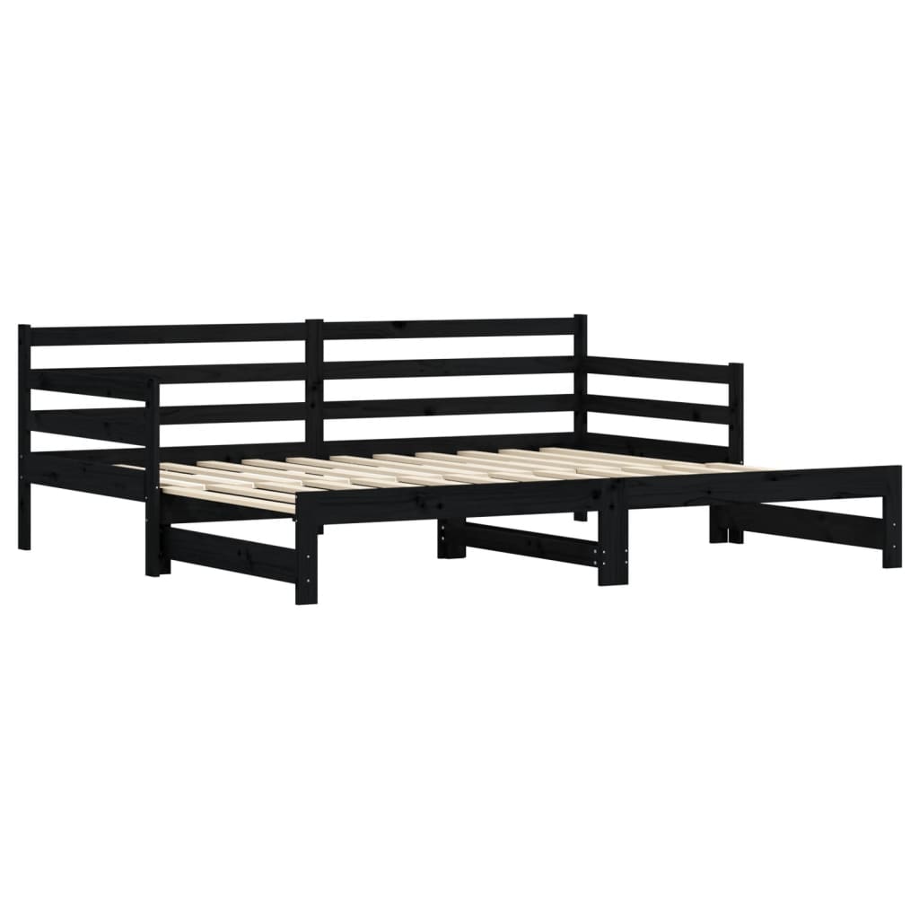 Slaapbank met onderschuifbed 90x200 cm massief grenenhout zwart