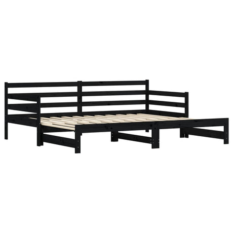 Slaapbank met onderschuifbed 90x200 cm massief grenenhout zwart
