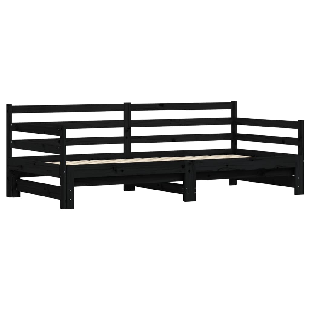 Slaapbank met onderschuifbed 90x200 cm massief grenenhout zwart