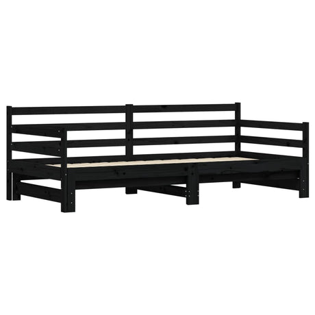 Slaapbank met onderschuifbed 90x200 cm massief grenenhout zwart