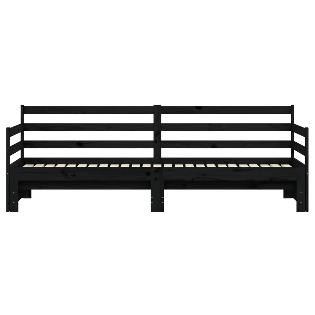 Slaapbank met onderschuifbed 90x200 cm massief grenenhout zwart