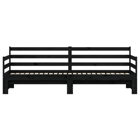 Slaapbank met onderschuifbed 90x200 cm massief grenenhout zwart