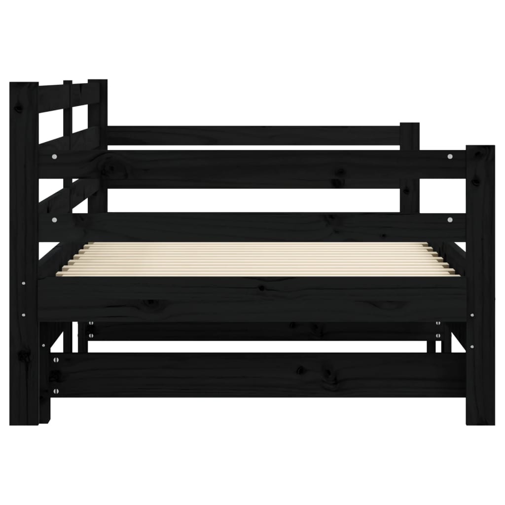Slaapbank met onderschuifbed 90x200 cm massief grenenhout zwart