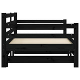 Slaapbank met onderschuifbed 90x200 cm massief grenenhout zwart