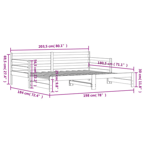 Slaapbank met onderschuifbed 90x200 cm massief grenenhout zwart