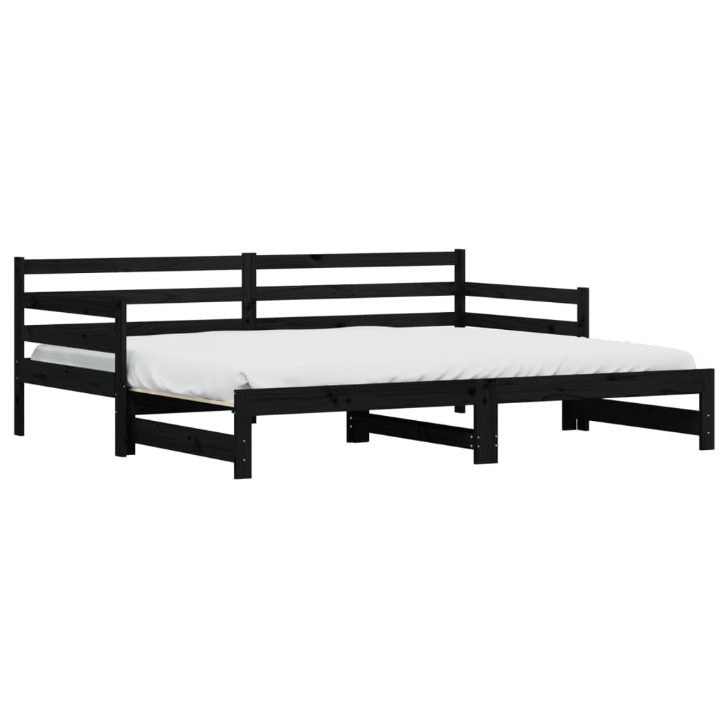 Slaapbank met onderschuifbed 80x200 cm massief grenenhout zwart