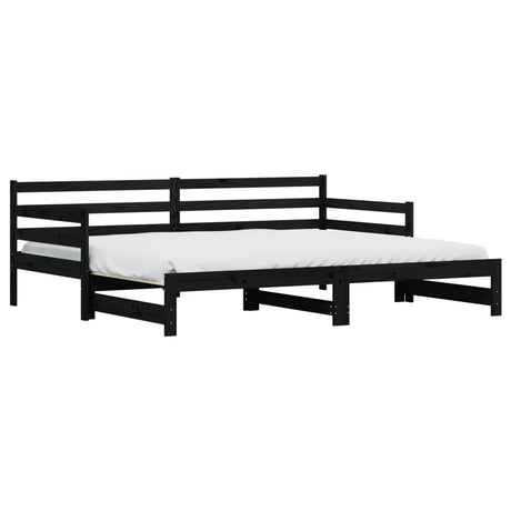 Slaapbank met onderschuifbed 80x200 cm massief grenenhout zwart