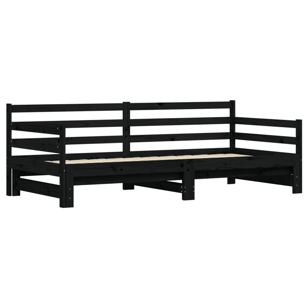 Slaapbank met onderschuifbed 80x200 cm massief grenenhout zwart