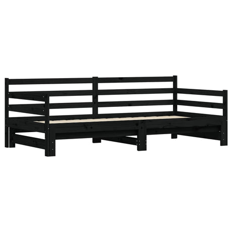 Slaapbank met onderschuifbed 80x200 cm massief grenenhout zwart